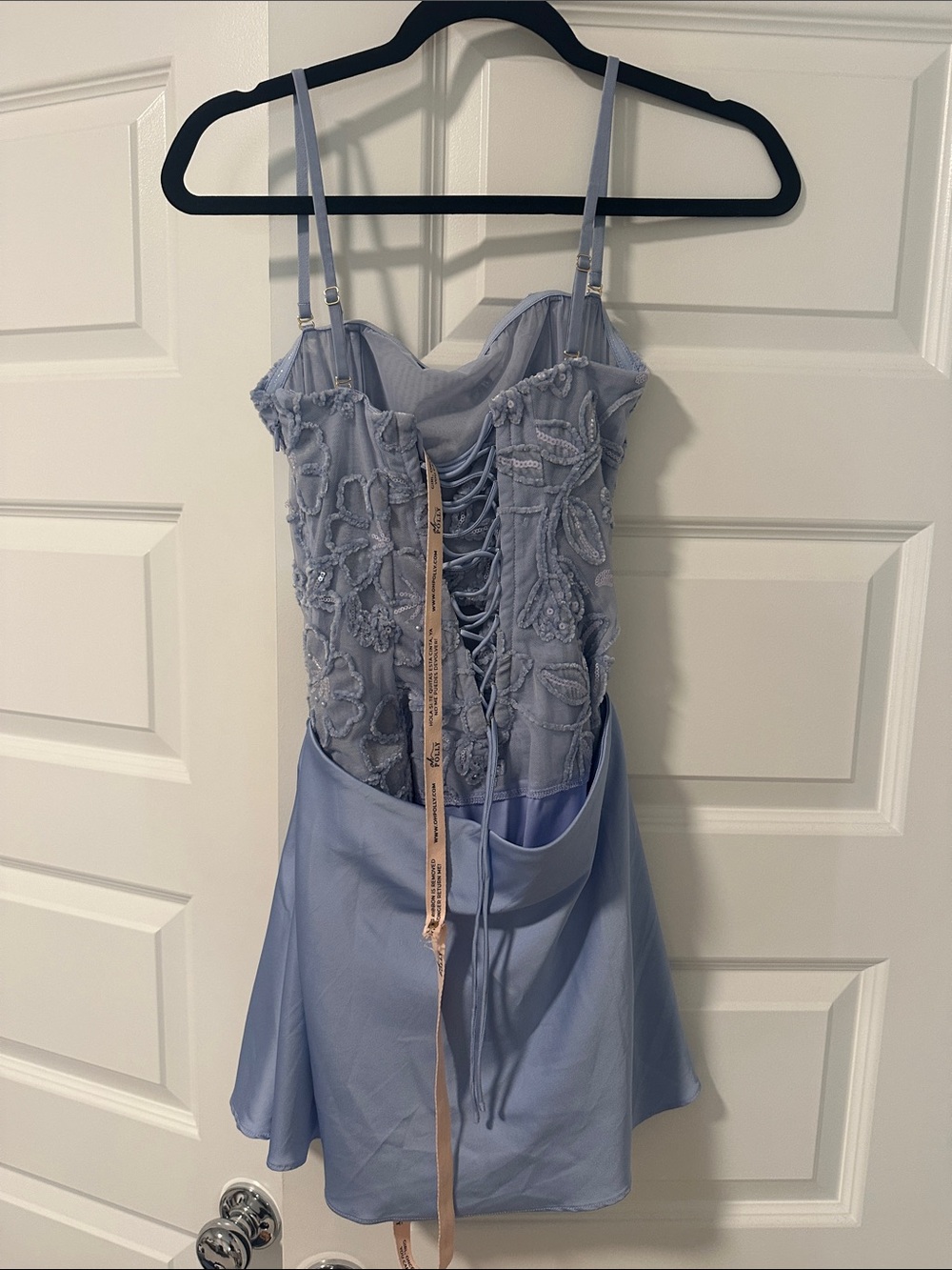 Oh Polly Sky Blue Strapless Embellished A-Line Mini Dress - Picture 4 of 4